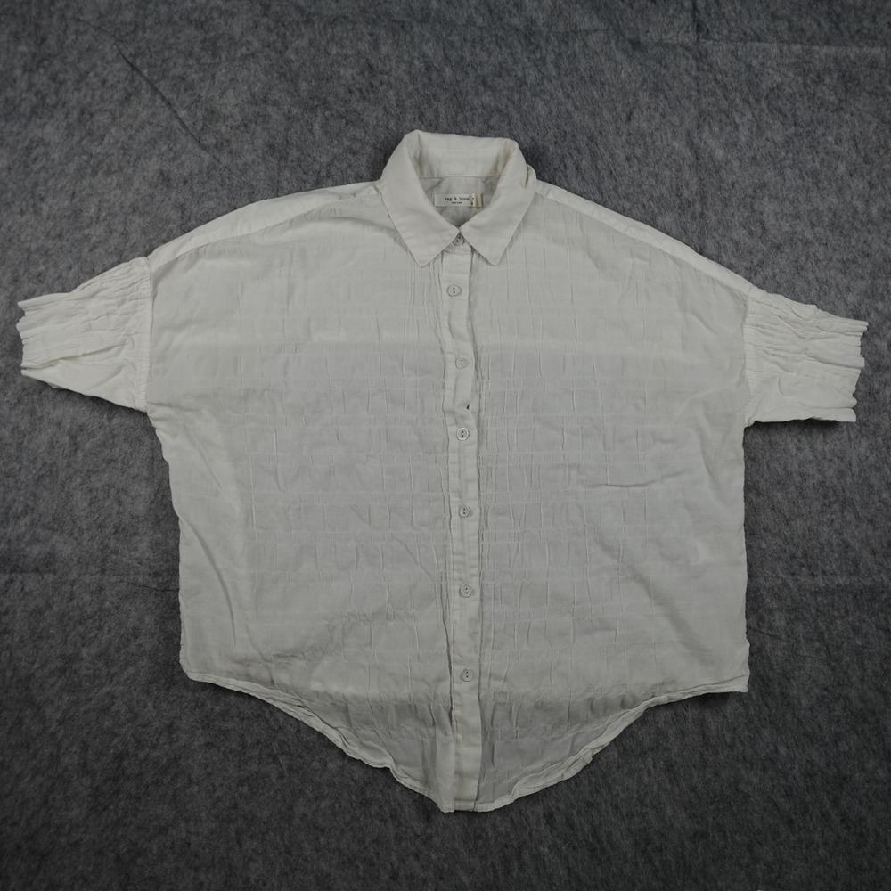 Rag and Bone Top Womens Extra Small White Cotton Blend Short Sleeve Button Down